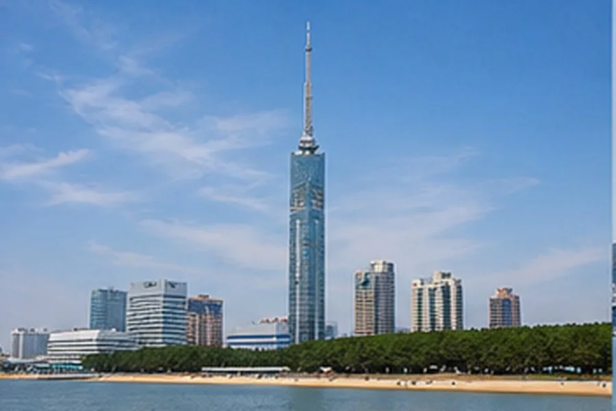 Illustration photographique : le front de mer et la tour de Fukuoka.