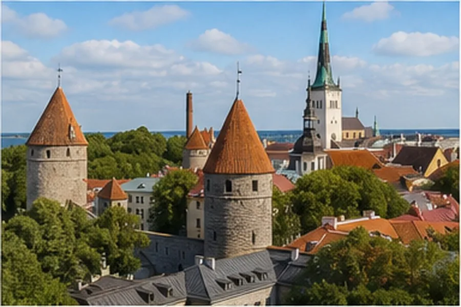 Illustration photographique : les tours médiévales et les toits rouges de Tallinn.
